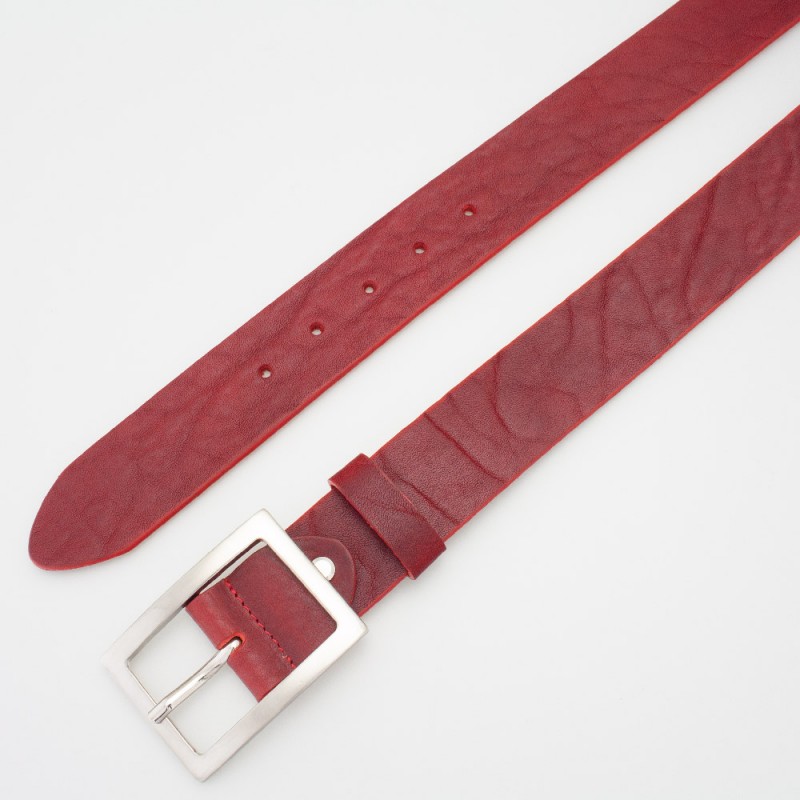 Cintura in cuoio con fibbia rettangolare colore ROSSO