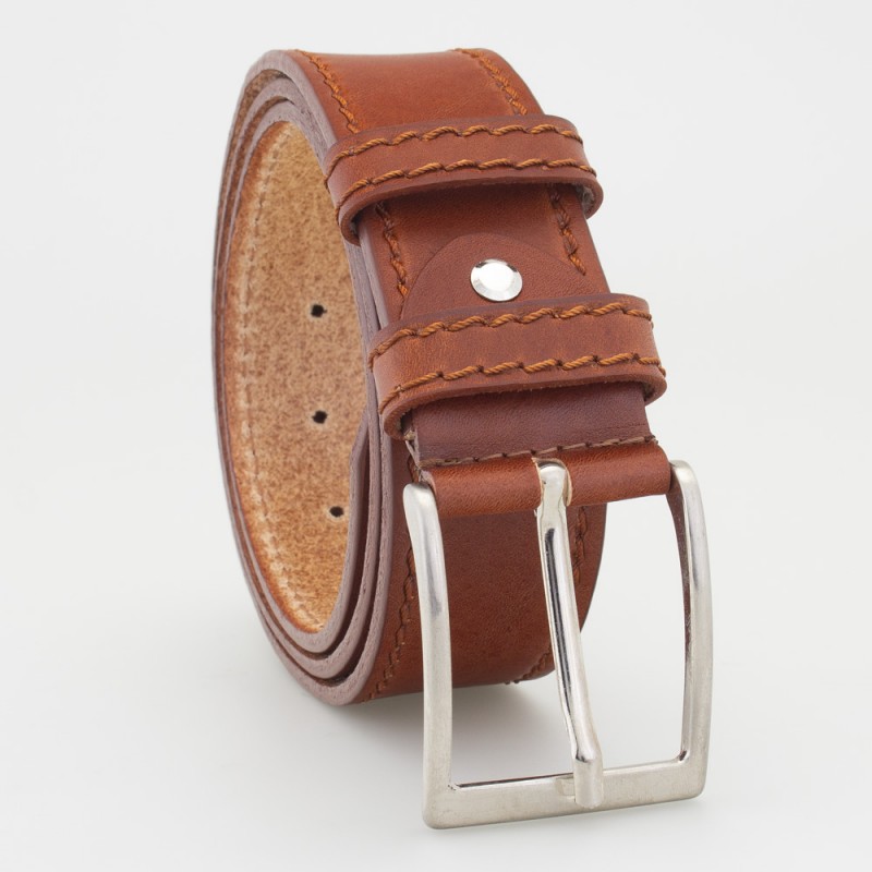 Cintura 4cm in cuoio con cucitura a tono colore MARRONE